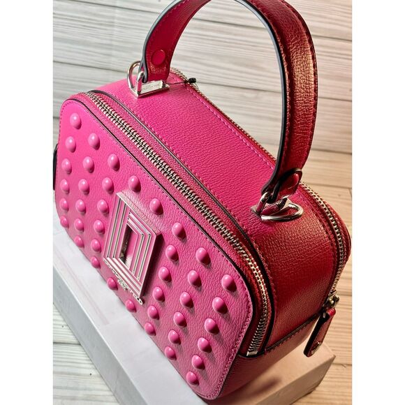 Karl Lagerfeld Simone Fuchsia Studded Camera Bag W/ Guitar Strap Crossbody - Picture 8 of 16